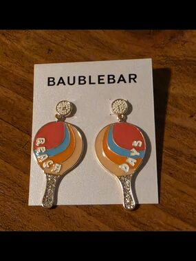 NWT BaubleBar Beach Days Enamel Paddle Earrings - Coral, Orange, Blue Gold Tone
